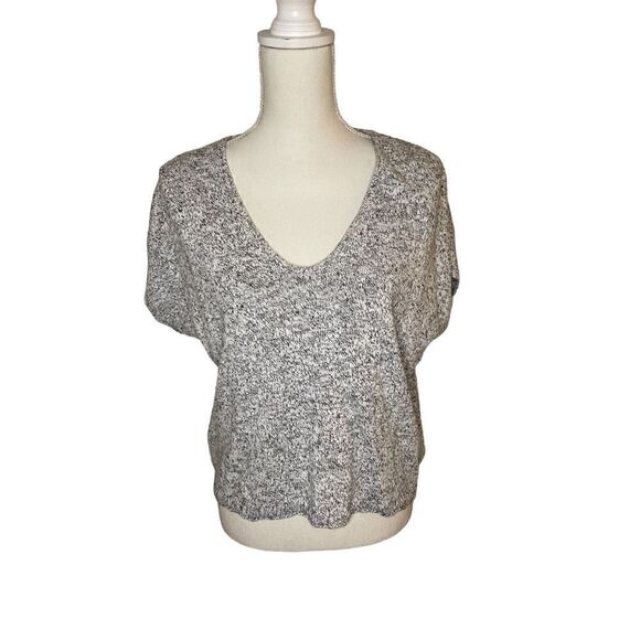 Madewell Grey / Black Marled Knit V Neck Cropped Top Sweater Tee Size S Winter - Picture 3 of 7